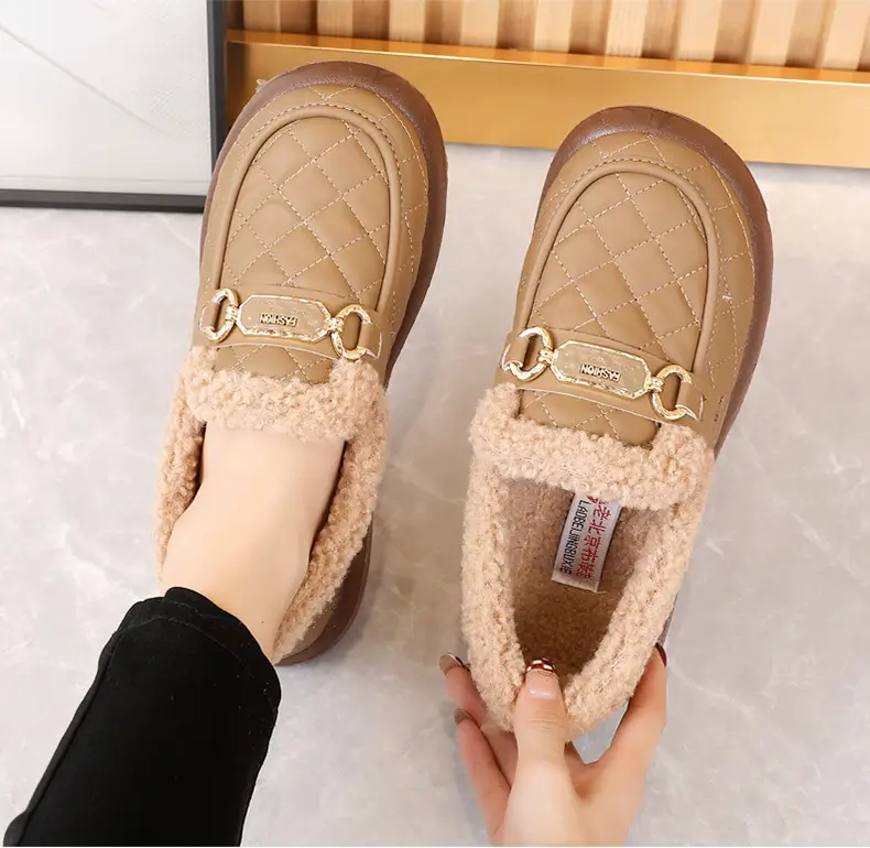 Women's Furry Shoes for Autumn and Winter, Warm Snow Boots, Old Beijing Cotton Shoes, Fleece-Lined and Thickened Slip-On Loafers with Thick Soles — feature 16