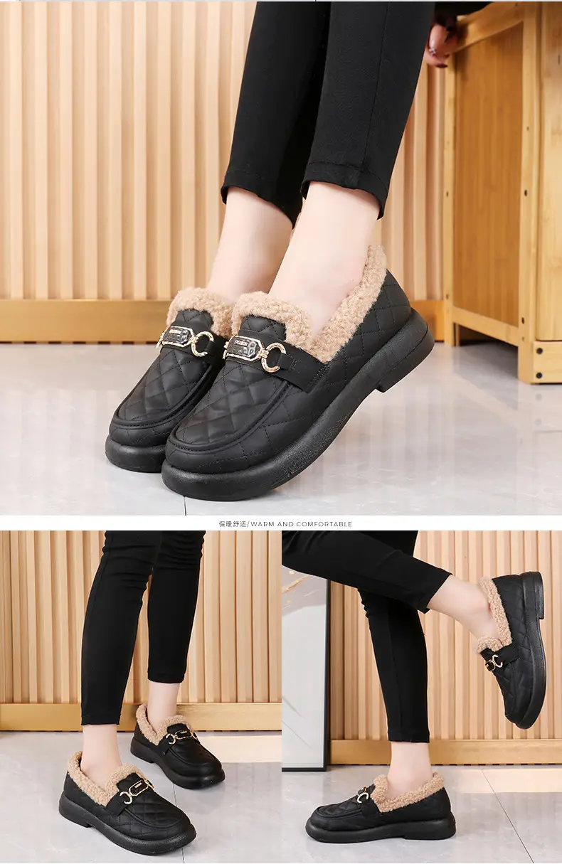 Women's Furry Shoes for Autumn and Winter, Warm Snow Boots, Old Beijing Cotton Shoes, Fleece-Lined and Thickened Slip-On Loafers with Thick Soles — feature 18