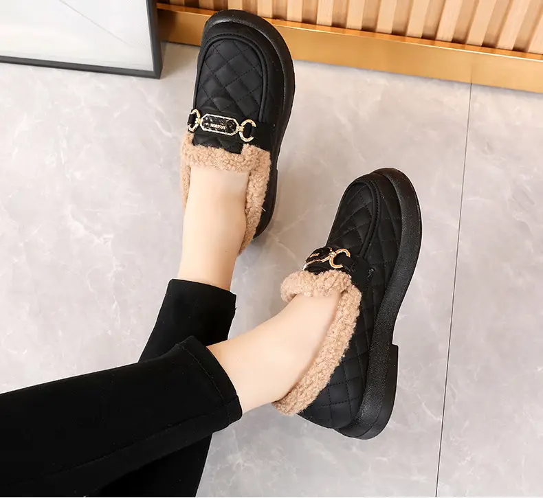 Women's Furry Shoes for Autumn and Winter, Warm Snow Boots, Old Beijing Cotton Shoes, Fleece-Lined and Thickened Slip-On Loafers with Thick Soles — feature 20