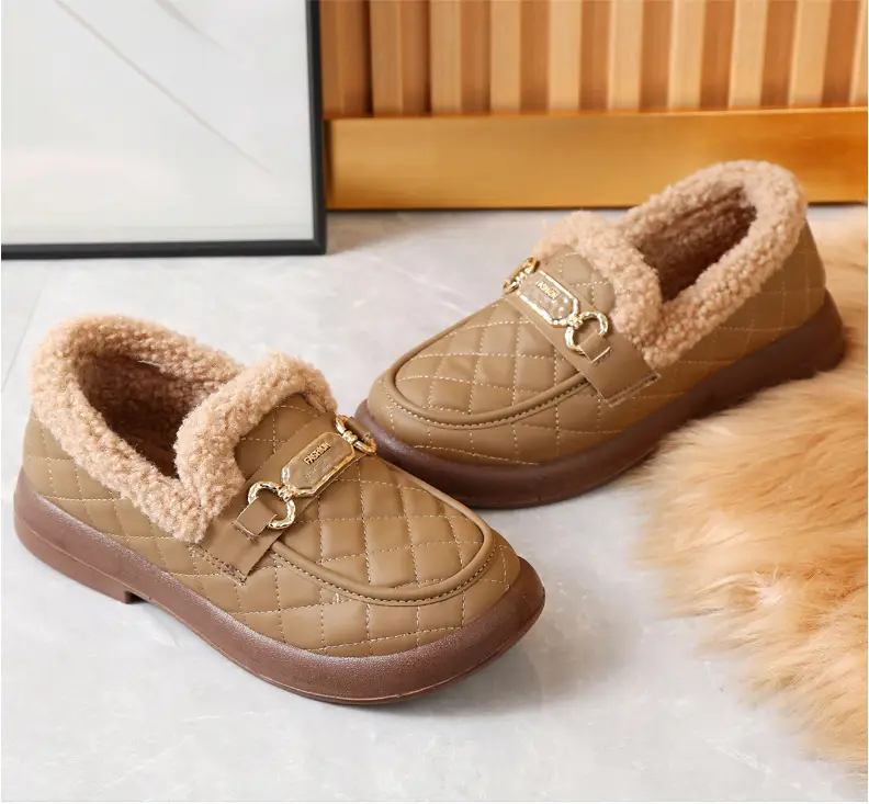 Women's Furry Shoes for Autumn and Winter, Warm Snow Boots, Old Beijing Cotton Shoes, Fleece-Lined and Thickened Slip-On Loafers with Thick Soles — feature 21