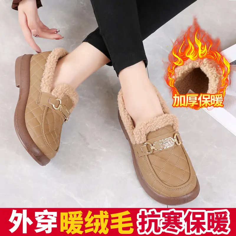 Women's Furry Shoes for Autumn and Winter, Warm Snow Boots, Old Beijing Cotton Shoes, Fleece-Lined and Thickened Slip-On Loafers with Thick Soles — feature 4
