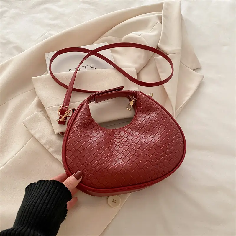 Brown Crocodile Texture Shoulder Crossbody Bag - Image 4