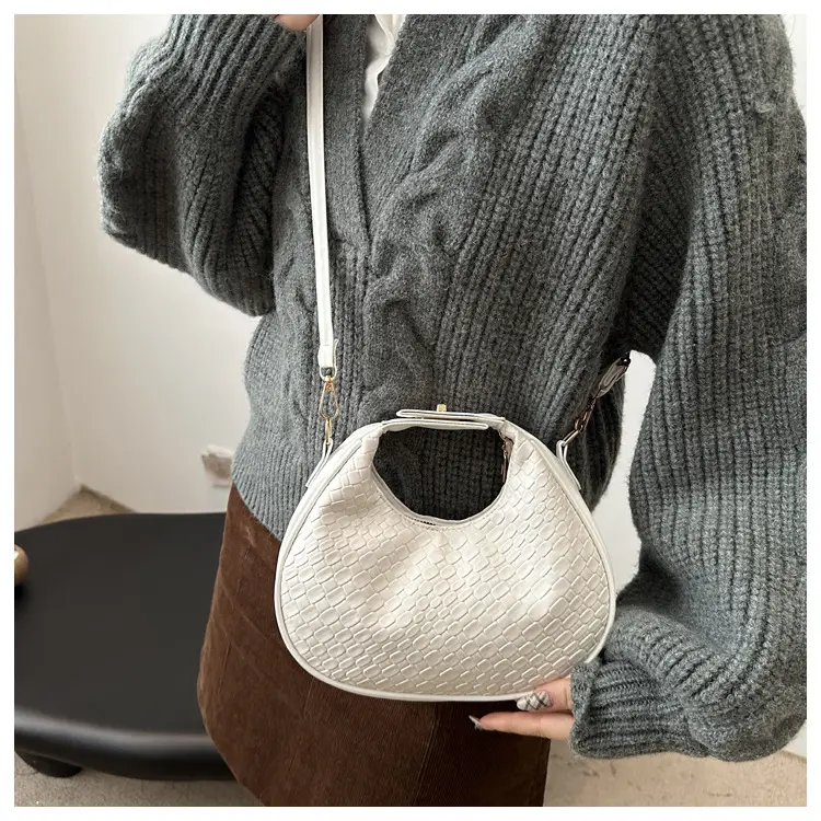 Brown Crocodile Texture Shoulder Crossbody Bag — feature 10