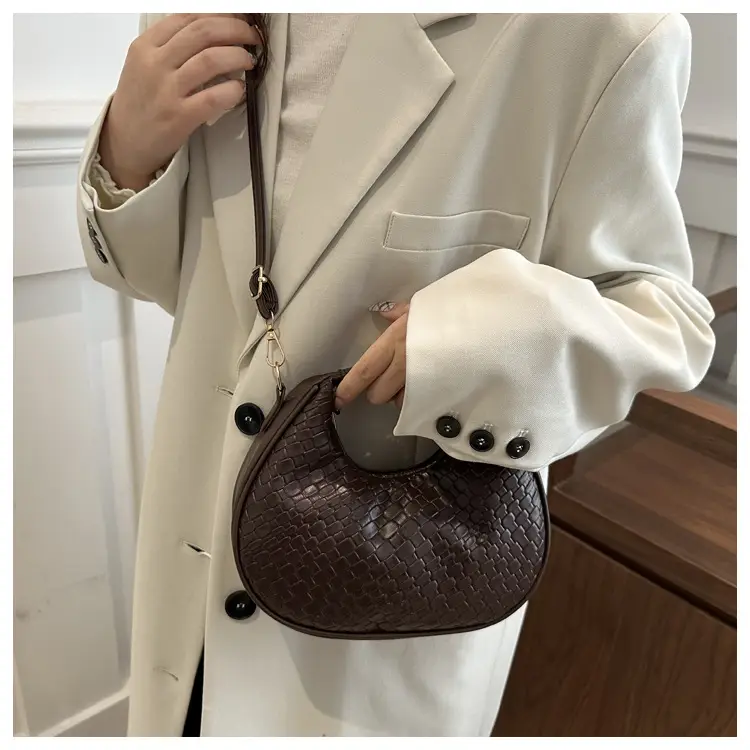 Brown Crocodile Texture Shoulder Crossbody Bag — feature 11