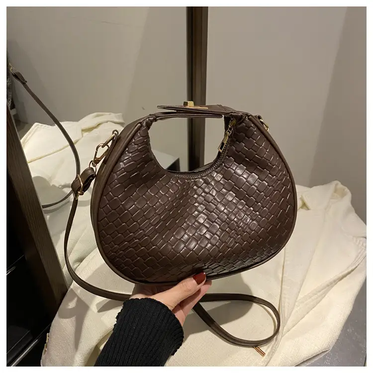 Brown Crocodile Texture Shoulder Crossbody Bag — feature 22