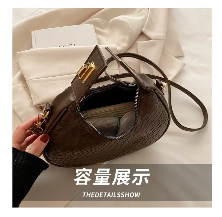 Brown Crocodile Texture Shoulder Crossbody Bag — feature 6