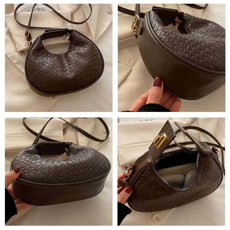 Brown Crocodile Texture Shoulder Crossbody Bag — feature 7