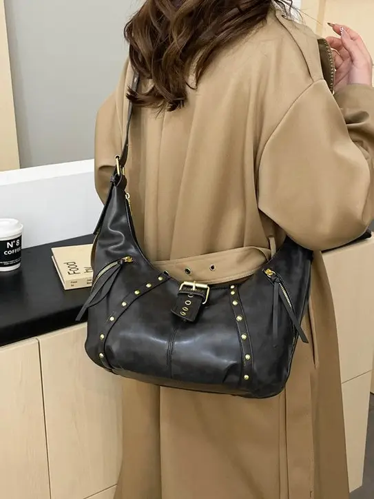 Retro Crossbody Bag Women Large Capacity Maroon 2024 - Image 6