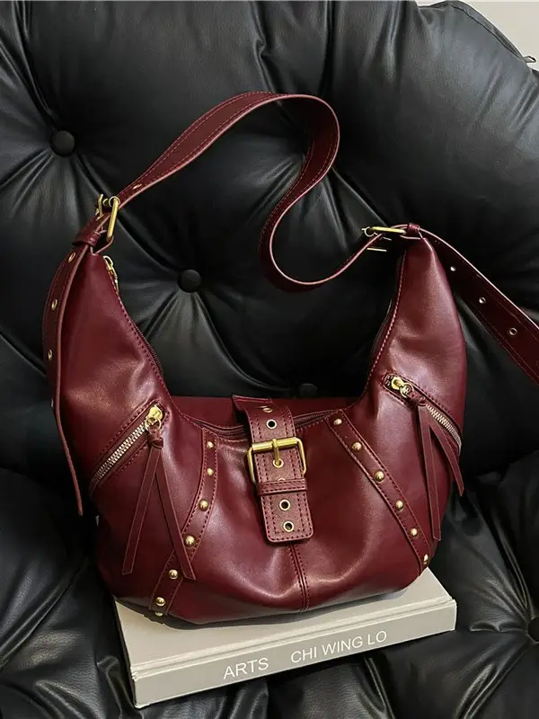 Retro Crossbody Bag Women Large Capacity Maroon 2024 - Image 7