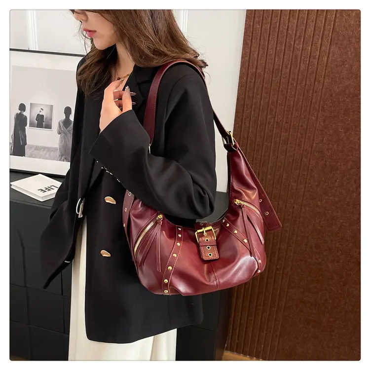 Retro Crossbody Bag Women Large Capacity Maroon 2024 — feature 14