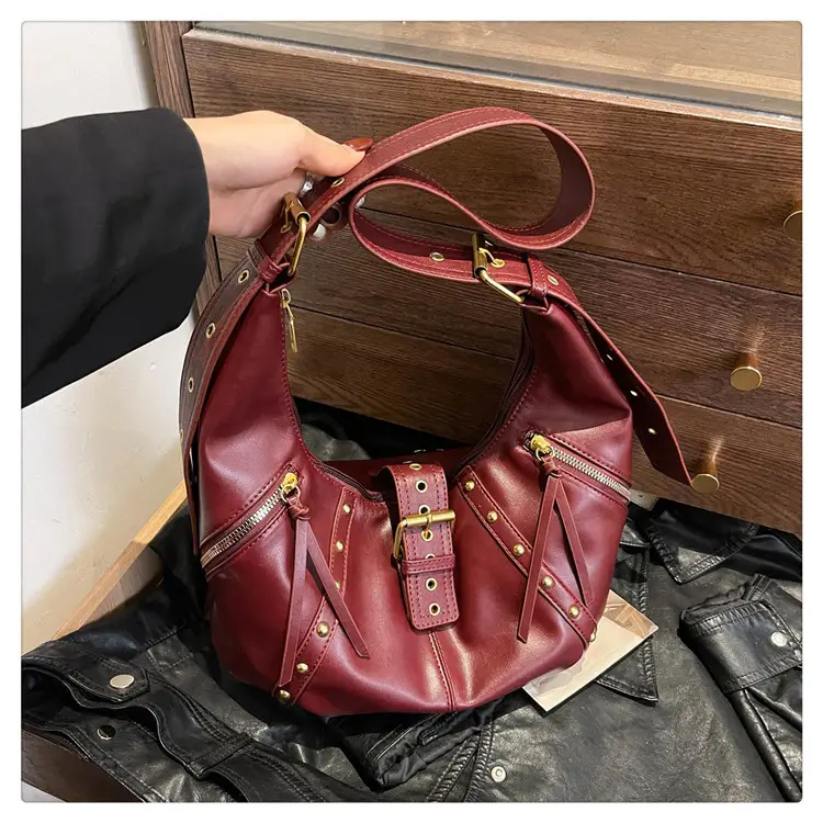 Retro Crossbody Bag Women Large Capacity Maroon 2024 — feature 24