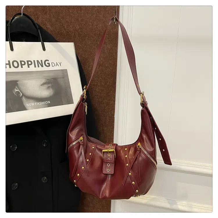 Retro Crossbody Bag Women Large Capacity Maroon 2024 — feature 25