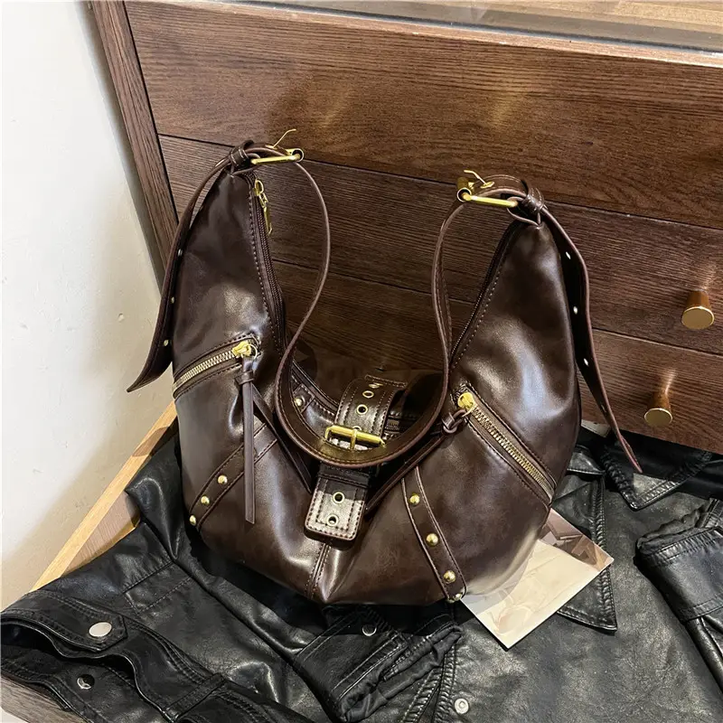 Retro Crossbody Bag Women Large Capacity Maroon 2024 - Image 2