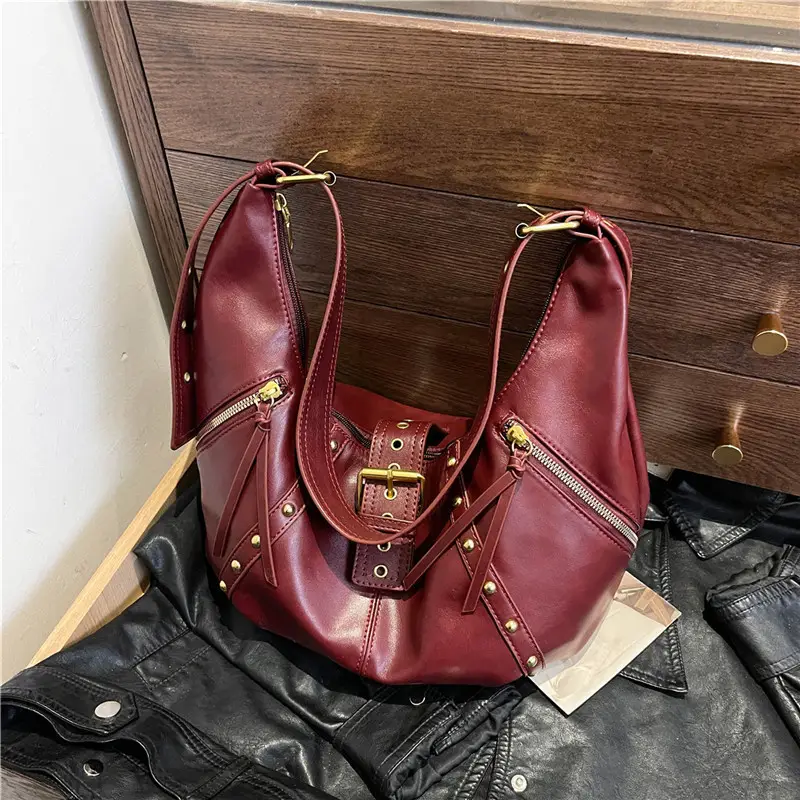 Retro Crossbody Bag Women Large Capacity Maroon 2024 - Image 3