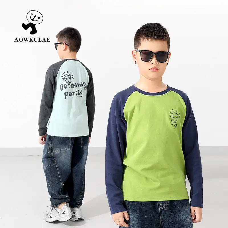 Autumn Long Sleeve T-Shirt for Boys Mint Black Graphic - Image 3