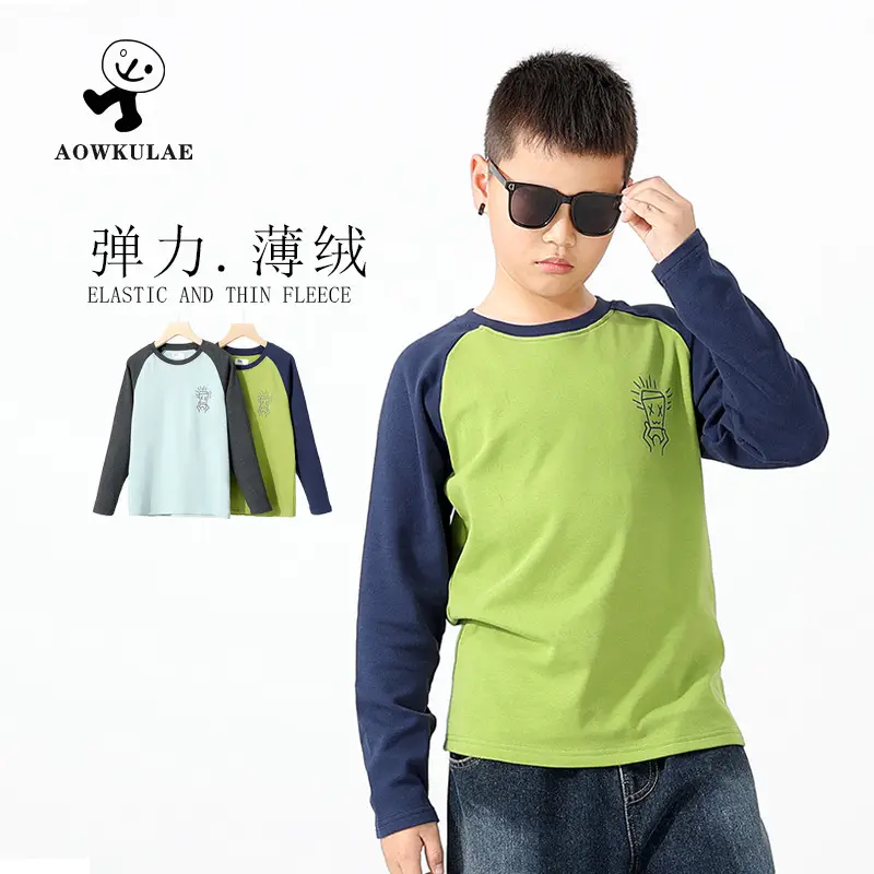 Autumn Long Sleeve T-Shirt for Boys Mint Black Graphic - Image 4