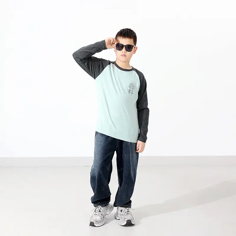 Autumn Long Sleeve T-Shirt for Boys Mint Black Graphic - Image 6