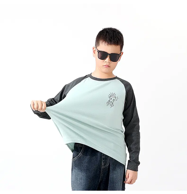 Autumn Long Sleeve T-Shirt for Boys Mint Black Graphic — feature 8