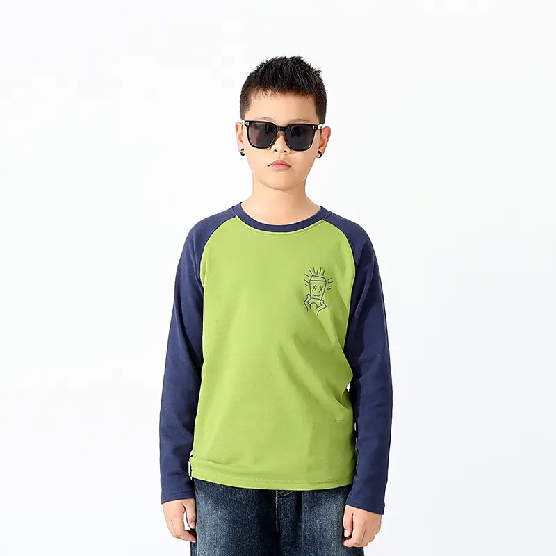 Autumn Long Sleeve T-Shirt for Boys Mint Black Graphic - Image 2