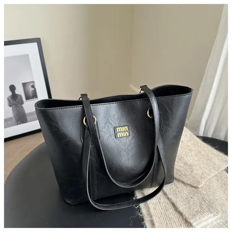 Black PU Leather Women's Shoulder Bag with Gold Logo β feature 13