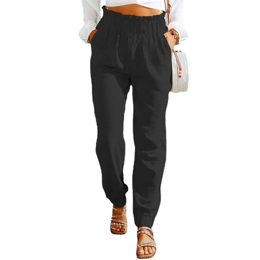 Women's Black Elastic Waist Pants Spring New - Image 2