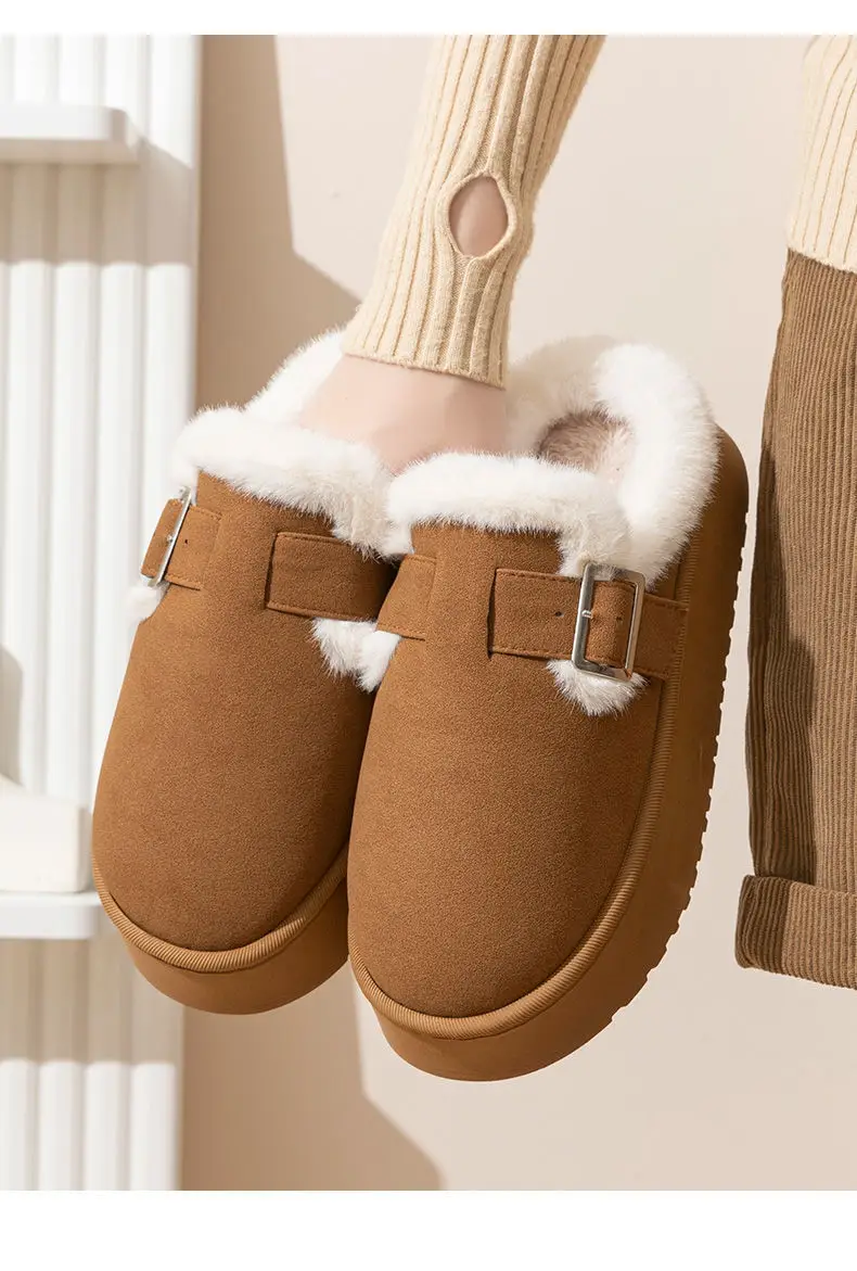Thick-soled snow boots women's fleece-lined warm cotton shoes 2024 home winter burkan shoes women's burkan Mao shoes loafers — feature 11