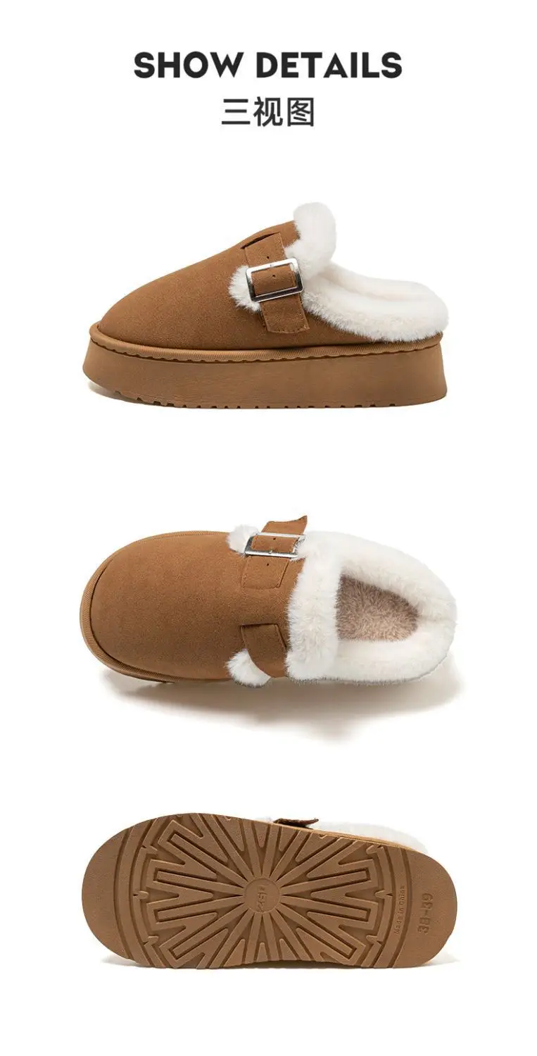 Thick-soled snow boots women's fleece-lined warm cotton shoes 2024 home winter burkan shoes women's burkan Mao shoes loafers — feature 12