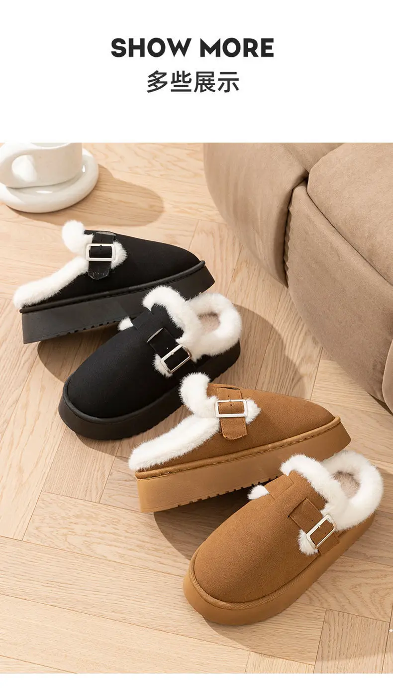 Thick-soled snow boots women's fleece-lined warm cotton shoes 2024 home winter burkan shoes women's burkan Mao shoes loafers — feature 7