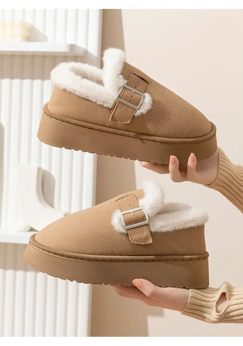 Thick-soled snow boots women's fleece-lined warm cotton shoes 2024 home winter burkan shoes women's burkan Mao shoes loafers — feature 8