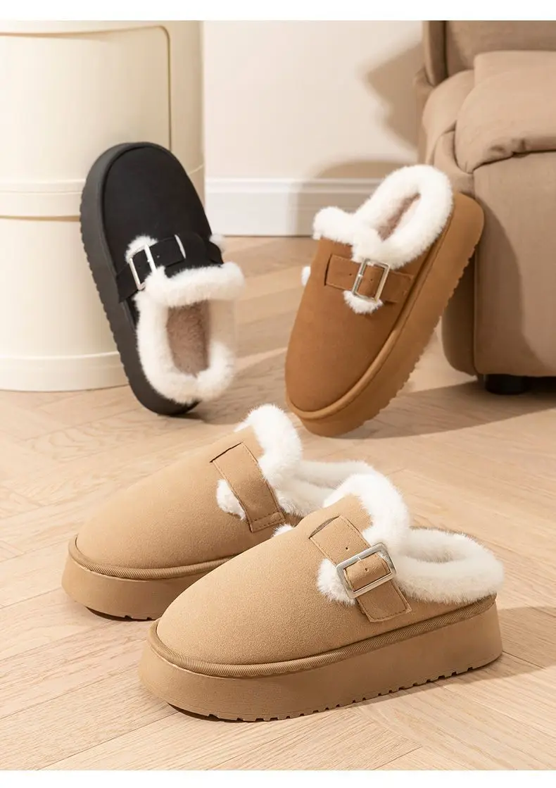 Thick-soled snow boots women's fleece-lined warm cotton shoes 2024 home winter burkan shoes women's burkan Mao shoes loafers — feature 9