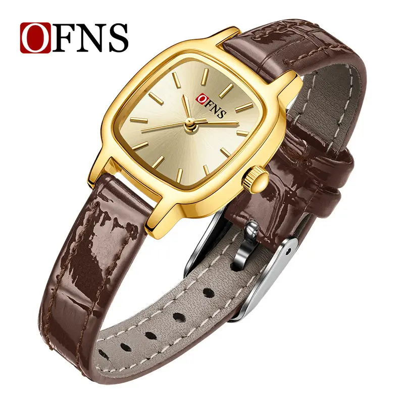 Oufani Gold Brown Leather Women's Quartz Watch