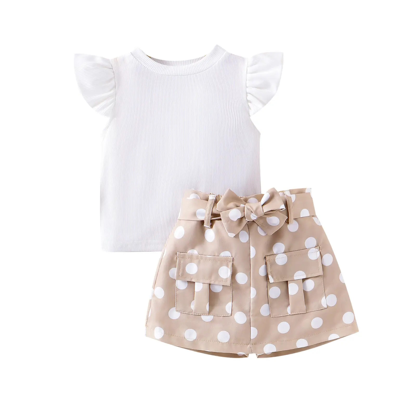 Women's 3-Piece Polka Dot Suit White Belt Shorts Set - Image 5