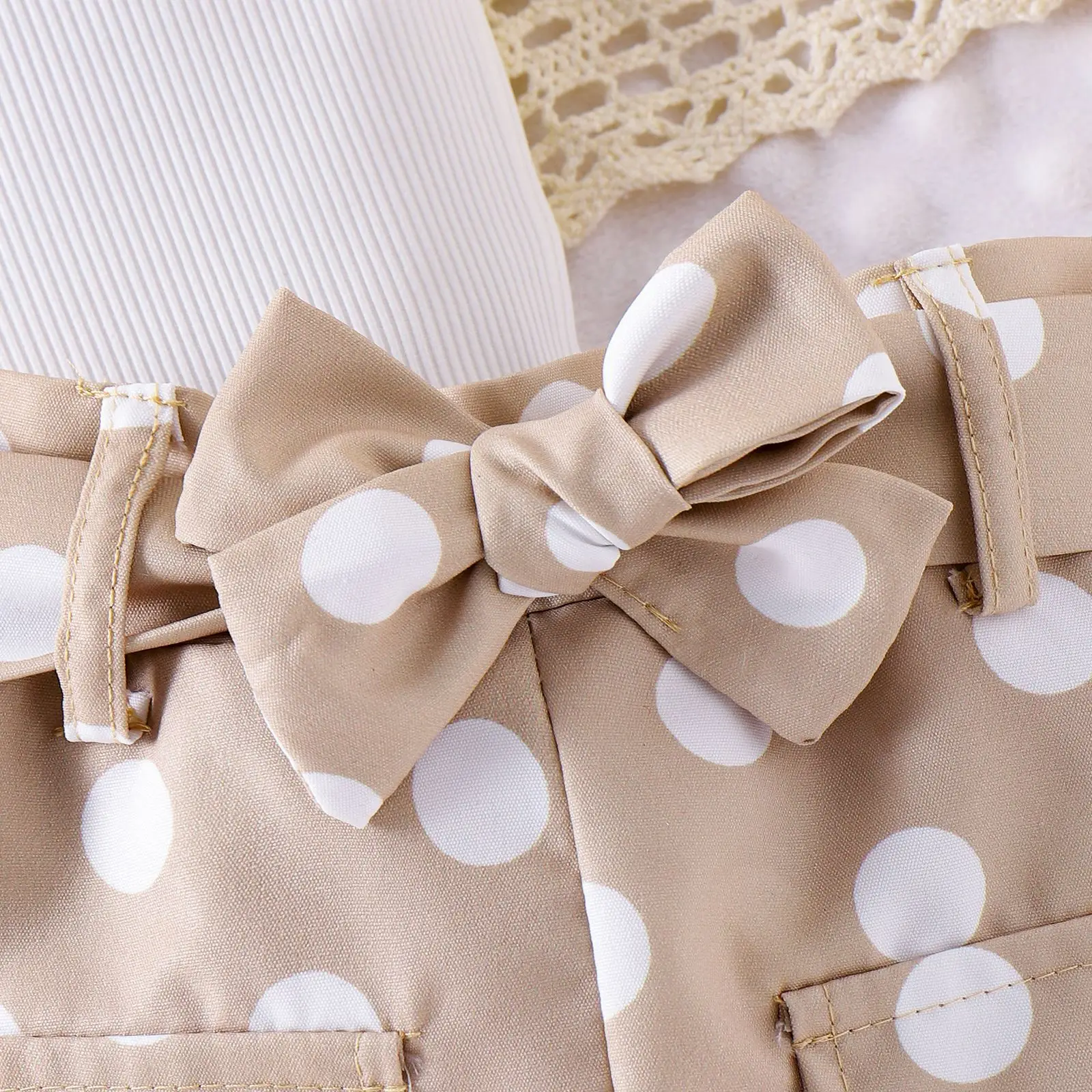 Women's 3-Piece Polka Dot Suit White Belt Shorts Set — feature 6