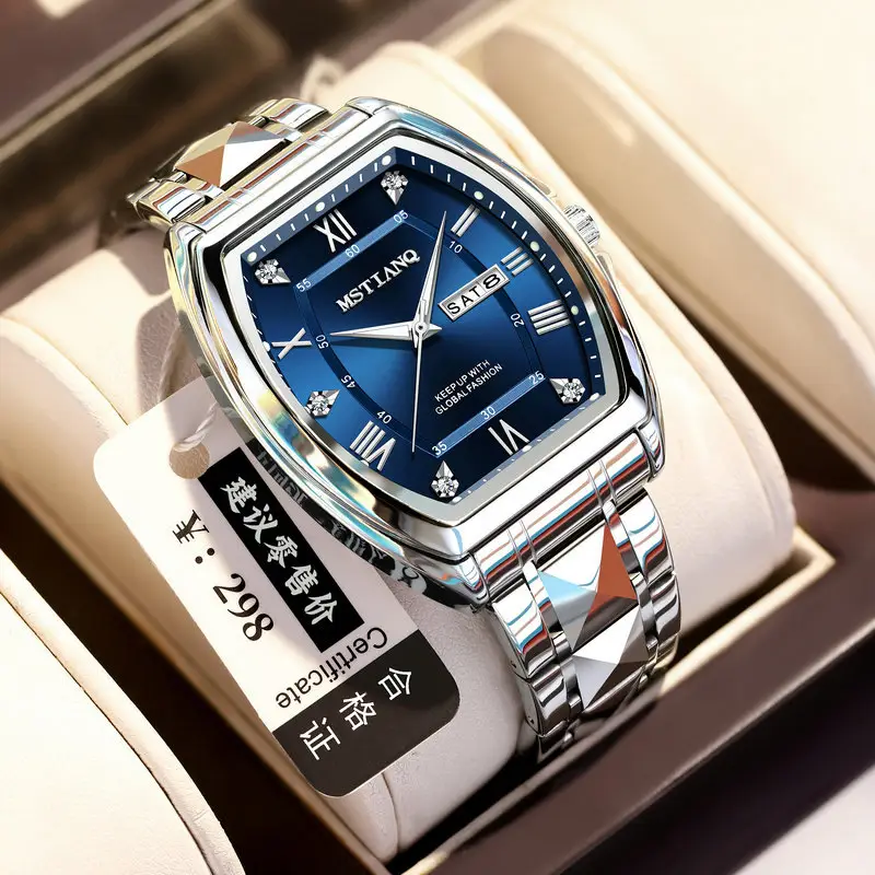 Men's Green Luminous Quartz Watch with Calendar