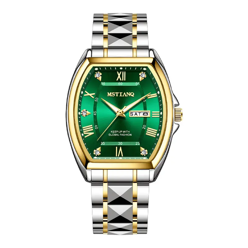 Men's Green Luminous Quartz Watch with Calendar