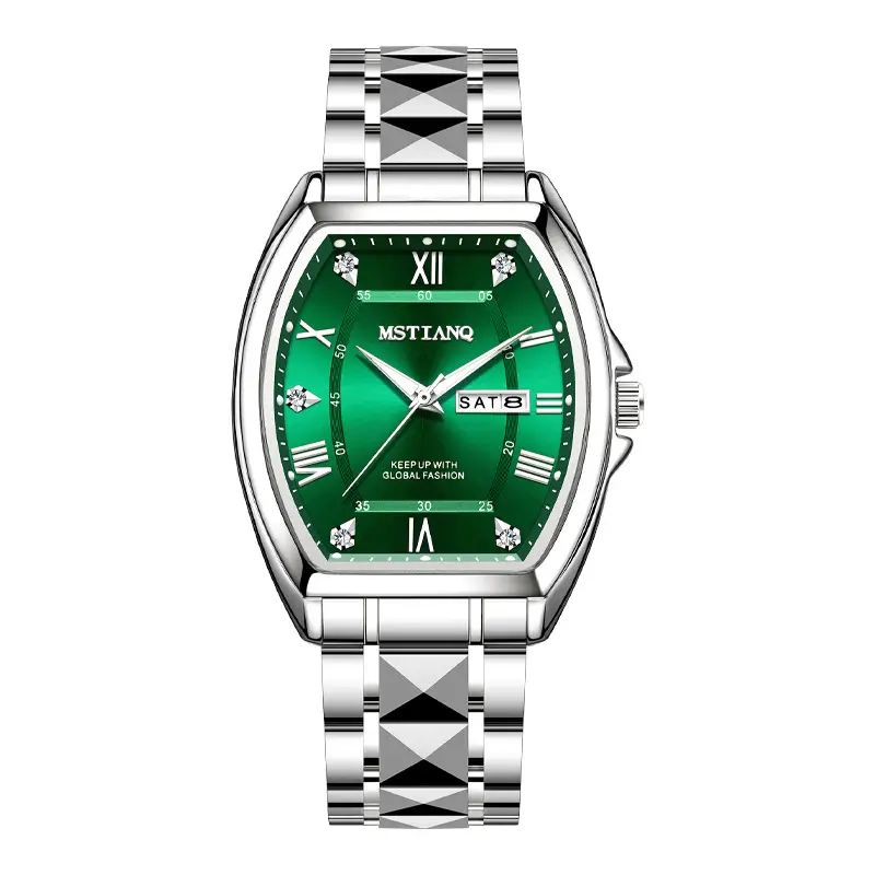 Men's Green Luminous Quartz Watch with Calendar