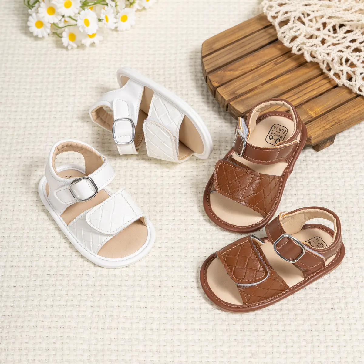 Baby Velcro Sandals Brown White Toddler Shoes