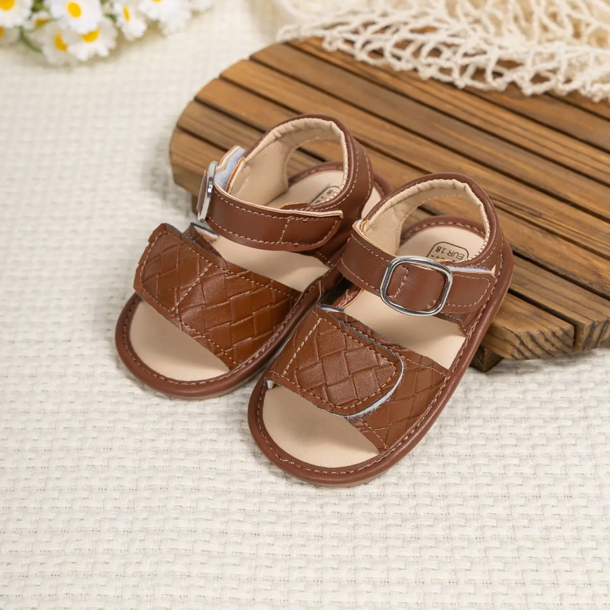 Baby Velcro Sandals Brown White Toddler Shoes