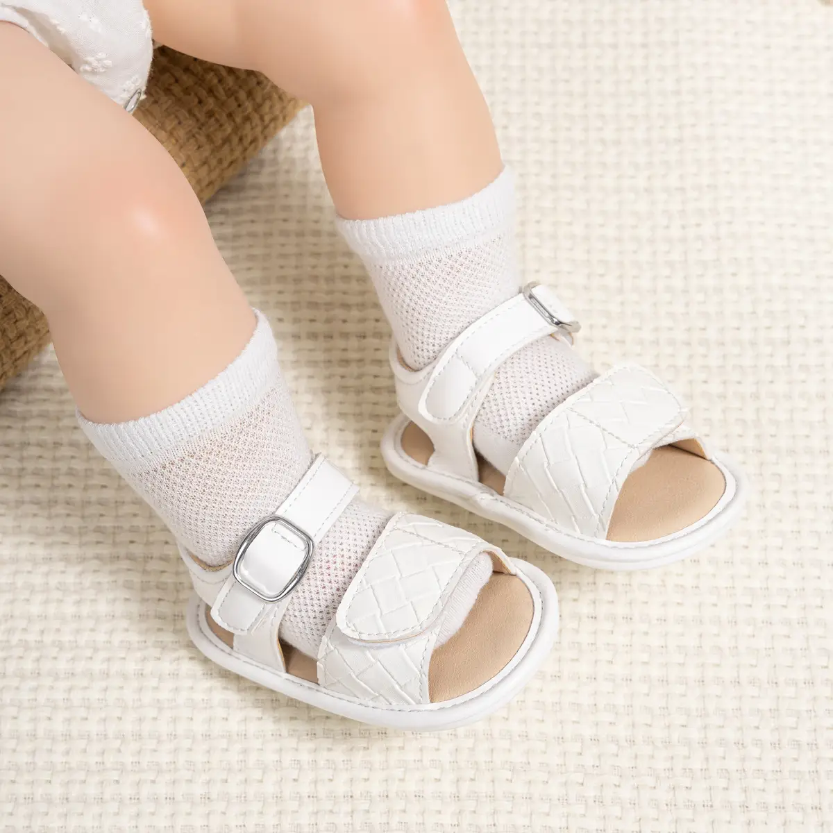 Baby Velcro Sandals Brown White Toddler Shoes — feature 11