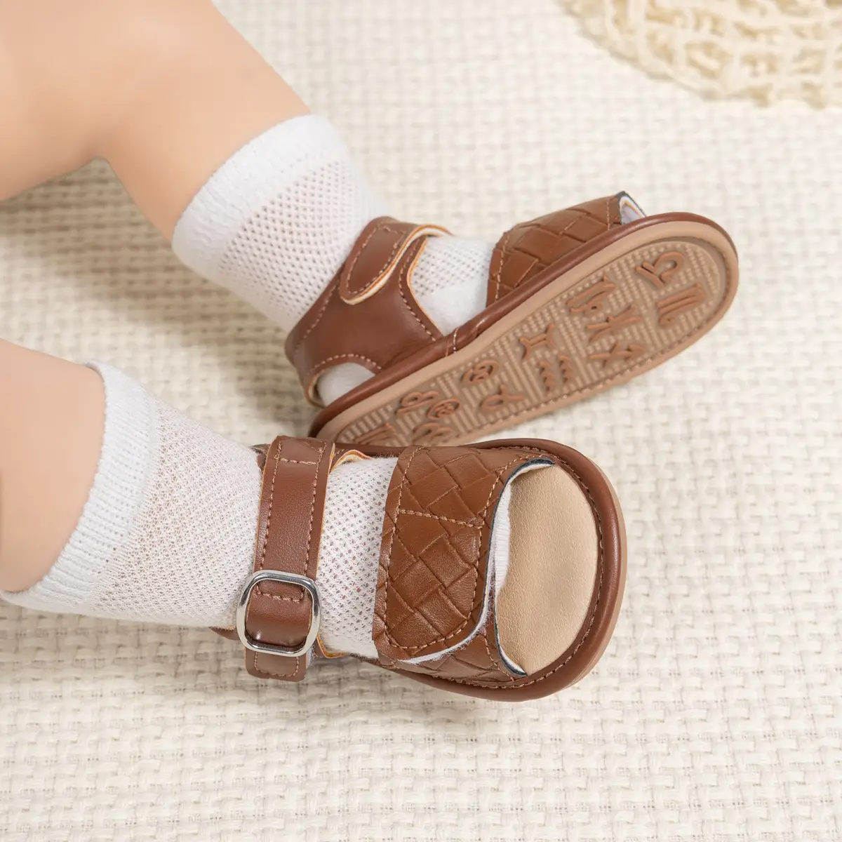 Baby Velcro Sandals Brown White Toddler Shoes — feature 12