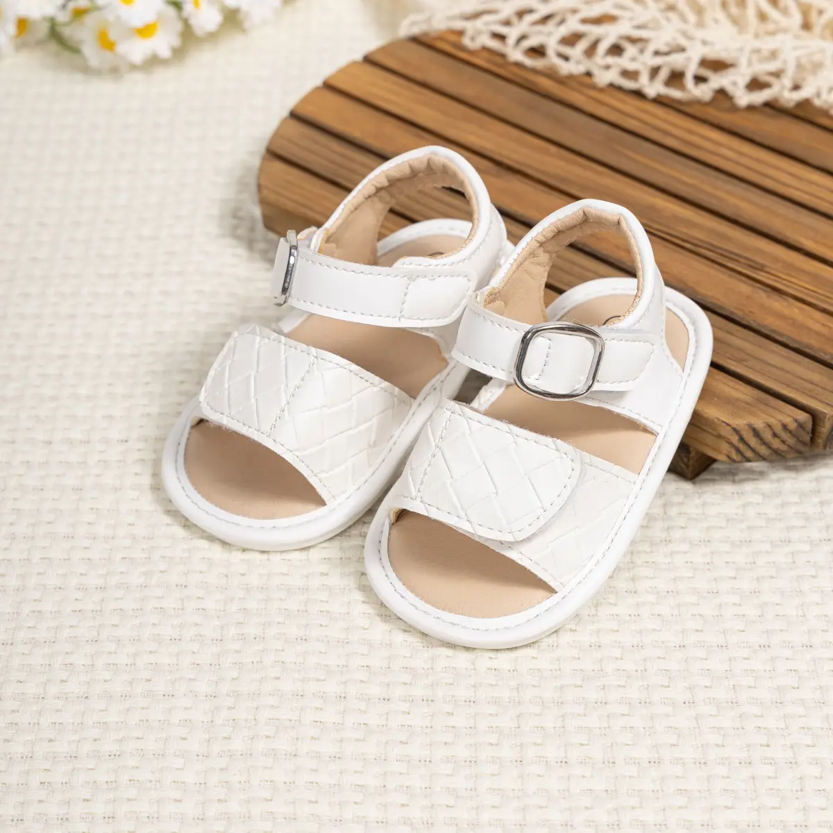 Baby Velcro Sandals Brown White Toddler Shoes — feature 5