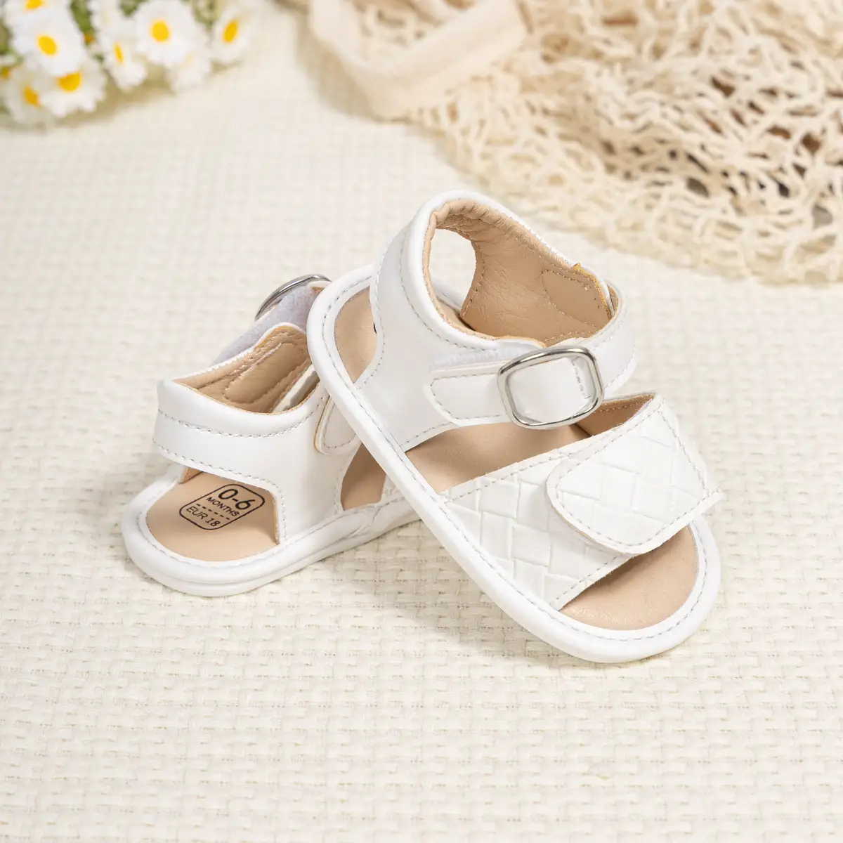 Baby Velcro Sandals Brown White Toddler Shoes — feature 6