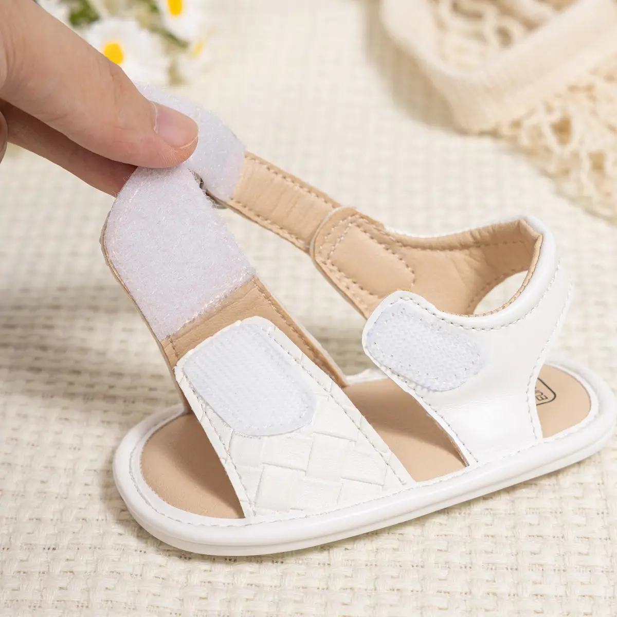 Baby Velcro Sandals Brown White Toddler Shoes — feature 7