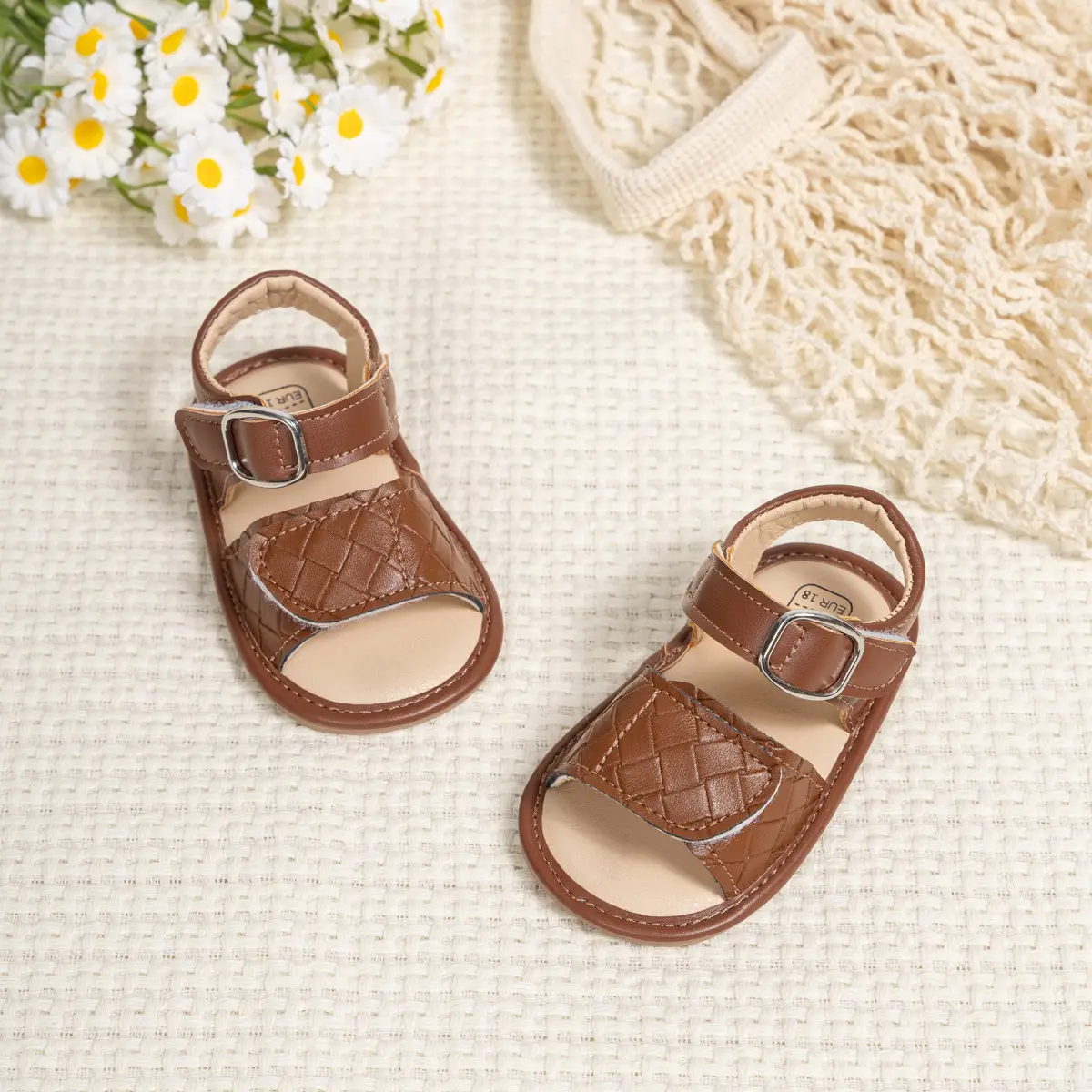 Baby Velcro Sandals Brown White Toddler Shoes — feature 8
