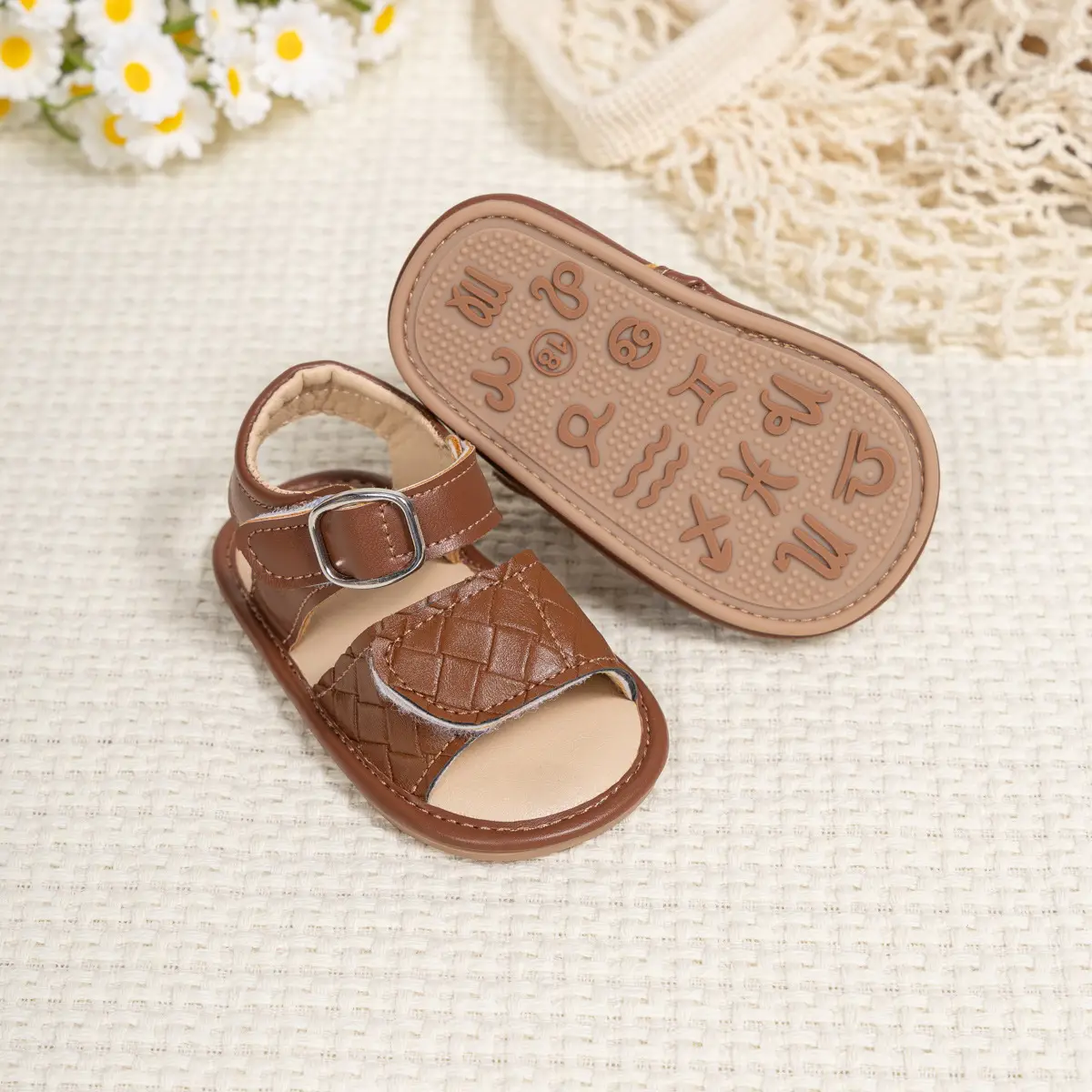 Baby Velcro Sandals Brown White Toddler Shoes — feature 9