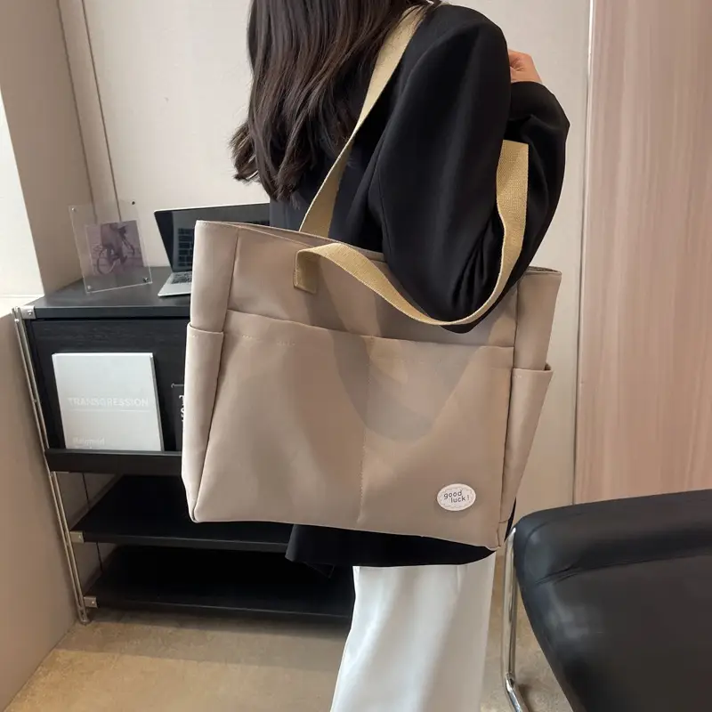 Women's Canvas Shoulder Bag Large Capacity Beige - Image 2