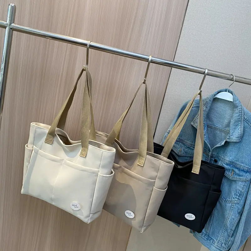 Women's Canvas Shoulder Bag Large Capacity Beige - Image 5