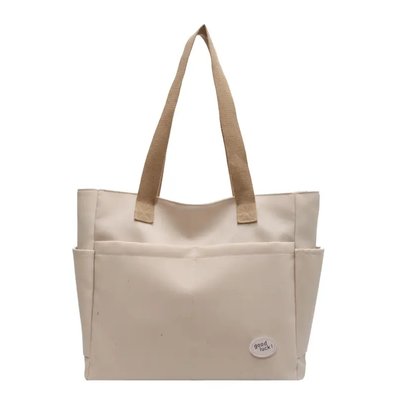 Women's Canvas Shoulder Bag Large Capacity Beige - Image 6