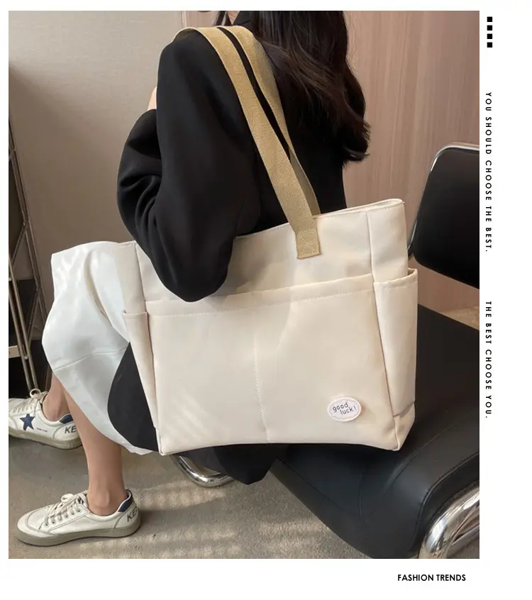 Women's Canvas Shoulder Bag Large Capacity Beige — feature 1