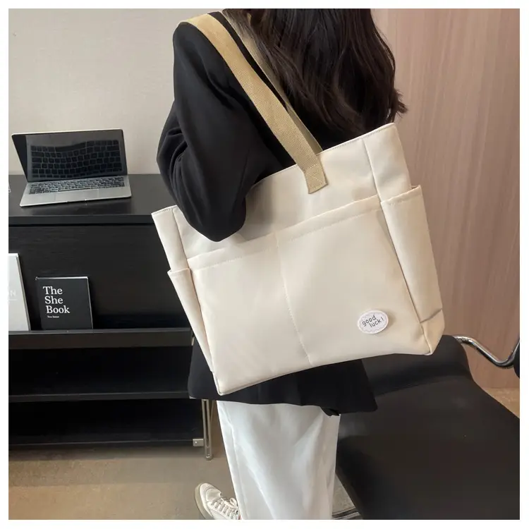 Women's Canvas Shoulder Bag Large Capacity Beige — feature 11